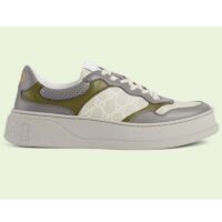 Gucci Unisex GG Sneaker White Beige GG Supreme Canvas Grey Perforated Leather (3)