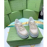 Gucci Unisex GG Sneaker White Beige Supreme Canvas Grey Perforated Leather (5)