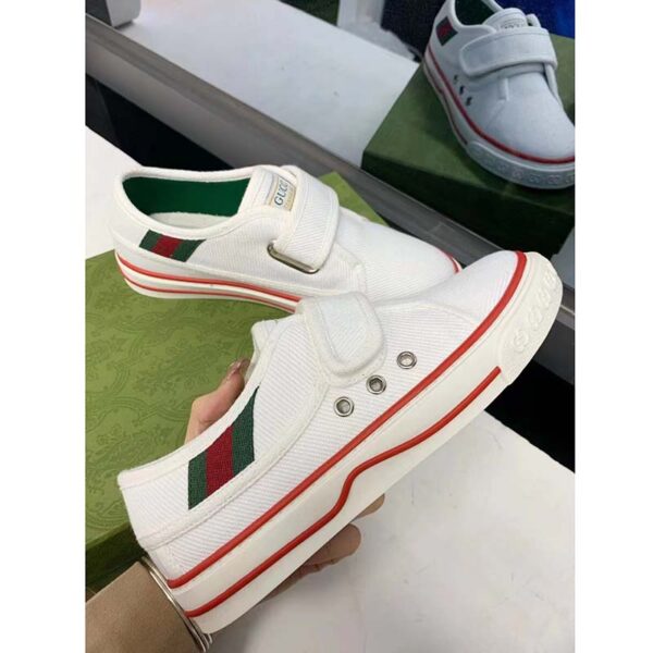 Gucci Unisex GG Tennis 1977 Sneaker White Leather Rubber Sole Velcro Closure Flat (1)