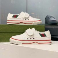 Gucci Unisex GG Tennis 1977 Sneaker White Leather Rubber Sole Velcro Closure Flat (9)