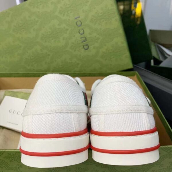 Gucci Unisex GG Tennis 1977 Sneaker White Leather Rubber Sole Velcro Closure Flat (3)