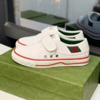 Gucci Unisex GG Tennis 1977 Sneaker White Leather Rubber Sole Velcro Closure Flat (9)