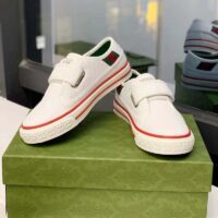 Gucci Unisex GG Tennis 1977 Sneaker White Leather Rubber Sole Velcro Closure Flat (9)