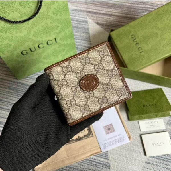 Gucci Unisex GG Wallet Interlocking G Beige Ebony GG Supreme Fabric (10)