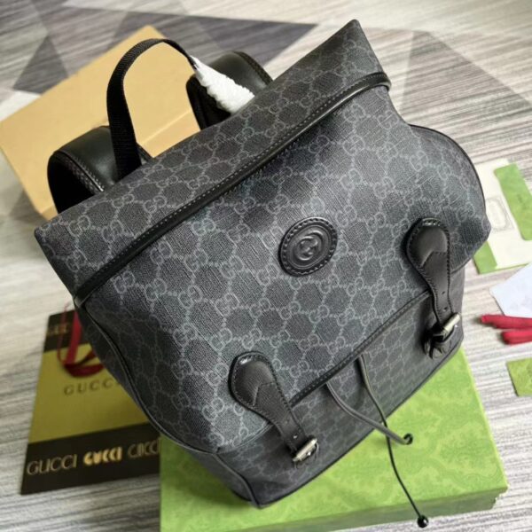 Gucci Unisex Medium Backpack Interlocking G Black GG Supreme Canvas (7)