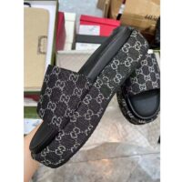 Gucci Unisex Platform Slide Sandal Black Ivory GG Denim Mid 6 Cm Heel (2)