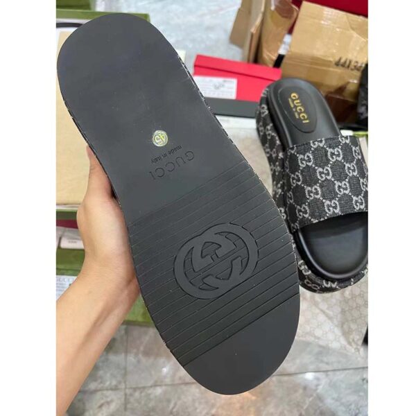 Gucci Unisex Platform Slide Sandal Black Ivory GG Denim Mid 6 Cm Heel (6)