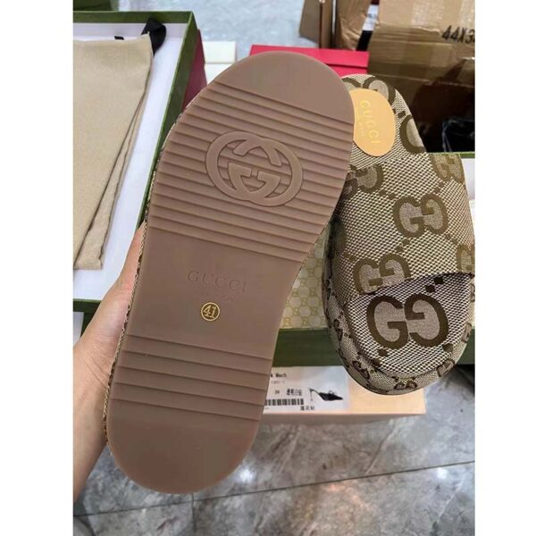 Gucci Unisex Platform Slide Sandal Camel Ebony Maxi GG Canvas 6 Cm Heel (2)
