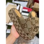 Gucci Unisex Platform Slide Sandal Camel Ebony Maxi GG Canvas 6 Cm Heel - immagine 4