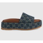 Gucci Unisex Plateau-Sandale Dunkelblau Elfenbein Öko-gewaschener Bio-GG-Jacquard-Denim