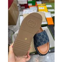 Gucci Unisex Platform Slide Sandal Dark Blue Ivory Eco Washed Organic GG Jacquard Denim (4)