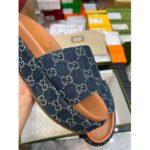 Gucci Unisex Platform Slide Sandal Dark Blue Ivory Eco Washed Organic GG Jacquard Denim – Bild 5