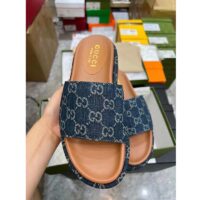 Gucci Unisex Platform Slide Sandal Dark Blue Ivory Eco Washed Organic GG Jacquard Denim (4)