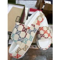 Gucci Unisex Platform Slide Sandal Multicolor GG Linen Fabric Mid 6 Cm Heel (3)