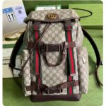 Gucci Unisex Skateboard Backpack Web Beige Ebony GG Supreme Canvas - immagine 2