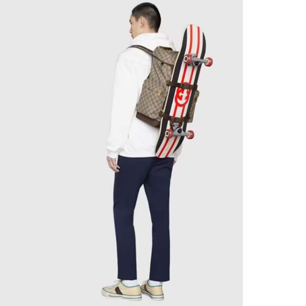 Gucci Unisex Skateboard Backpack Web Beige Ebony GG Supreme Canvas (11)