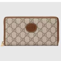 Gucci Unisex Zip Around Wallet Interlocking G Beige Ebony GG Supreme Canvas (10)