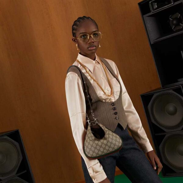 Gucci Women Attache Small Shoulder Bag Beige Ebony GG Supreme Canvas