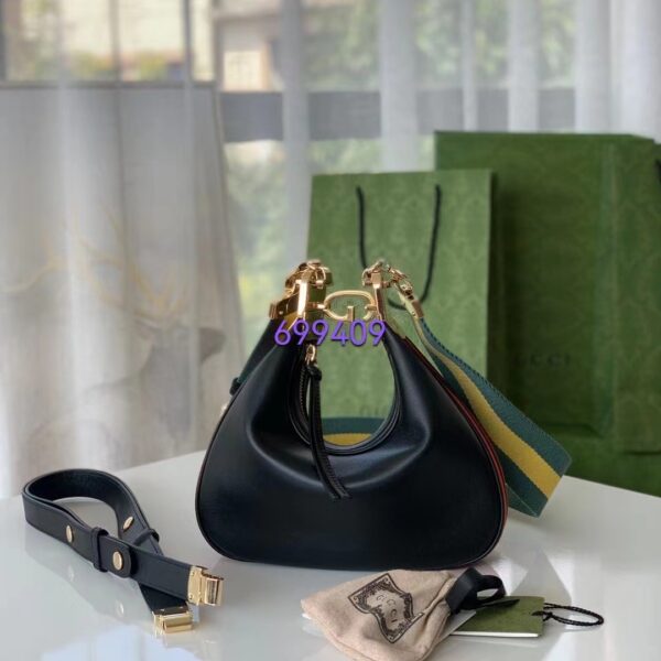 Gucci Women Attache Small Shoulder Bag Black Leather Orange Black Web (4)