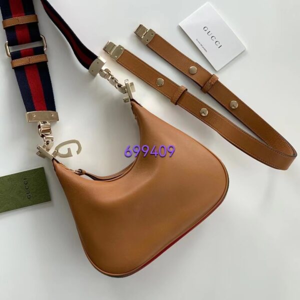 Gucci Women Attache Small Shoulder Bag Oatmeal Leather Orange Black Web (10)