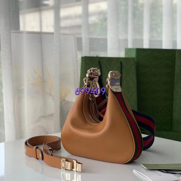 Gucci Women Attache Small Shoulder Bag Oatmeal Leather Orange Black Web (5)