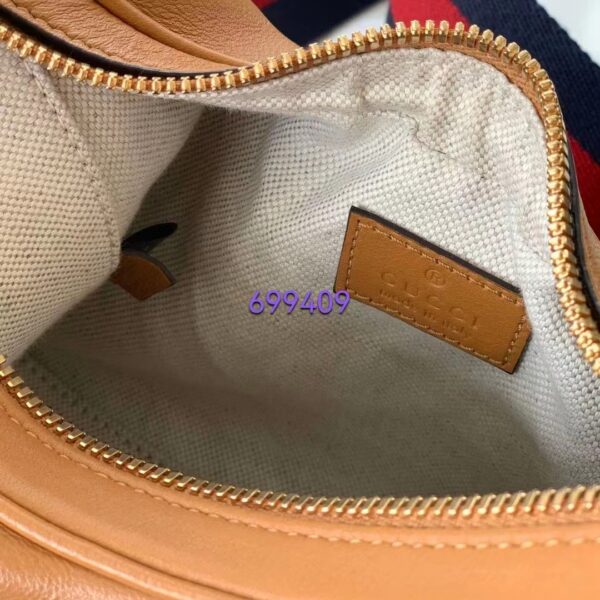 Gucci Women Attache Small Shoulder Bag Oatmeal Leather Orange Black Web (8)