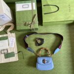 Gucci Women Bamboo 1947 Mini Top Handle Bag Blue Leather Bamboo Hardware - immagine 7