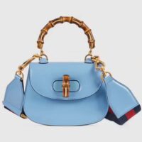 Gucci Women Bamboo 1947 Mini Top Handle Bag Blue Leather Bamboo Hardware (3)