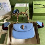 Gucci Women Bamboo 1947 Mini Top Handle Bag Blue Leather Bamboo Hardware - immagine 2