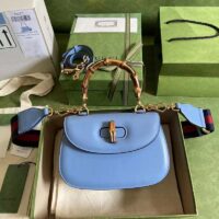 Gucci Women Bamboo 1947 Mini Top Handle Bag Blue Leather Bamboo Hardware (3)