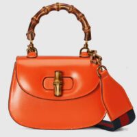 Gucci Women Bamboo 1947 Mini Top Handle Bag Orange Leather Bamboo Hardware