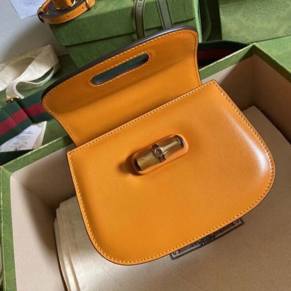 Gucci Women Bamboo 1947 Mini Top Handle Bag Orange Leather Bamboo Hardware (8)