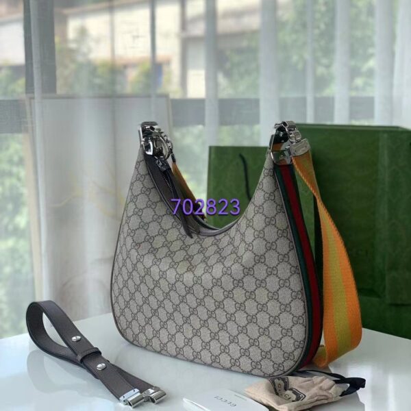 Gucci Women GG Attache Large Shoulder Bag Beige Ebony GG Supreme Canvas (8)