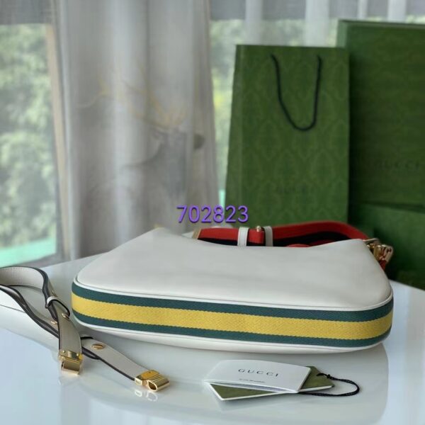 Gucci Women GG Attache Large Shoulder Bag White Leather Green Yellow Web (2)