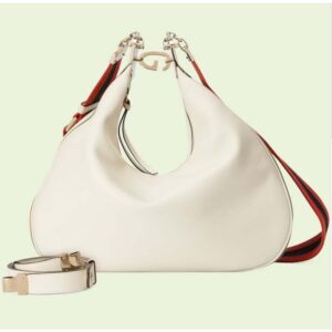 Gucci Women GG Attache Large Shoulder Bag White Leather Green Yellow Web