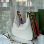 Gucci Women GG Attache Large Shoulder Bag White Leather Green Yellow Web - Image 4