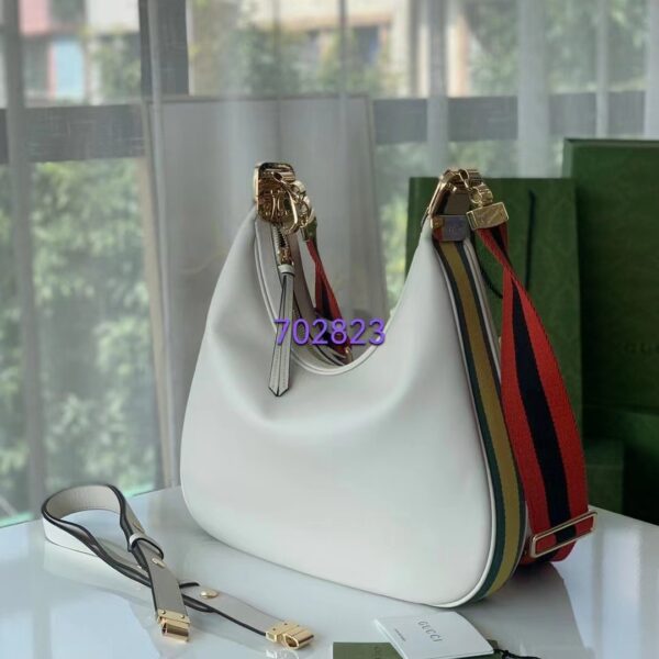 Gucci Women GG Attache Large Shoulder Bag White Leather Green Yellow Web (5)