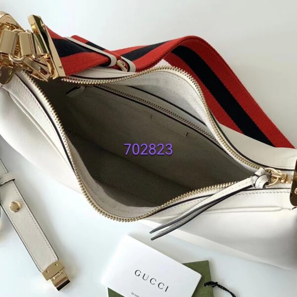 Gucci Women GG Attache Large Shoulder Bag White Leather Green Yellow Web (7)
