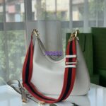 Gucci Women GG Attache Large Shoulder Bag White Leather Green Yellow Web - Image 6