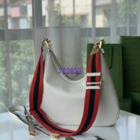 Gucci Women GG Attache Large Shoulder Bag White Leather Green Yellow Web (3)