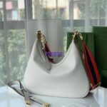 Gucci Women GG Attache Large Shoulder Bag White Leather Green Yellow Web - Image 3