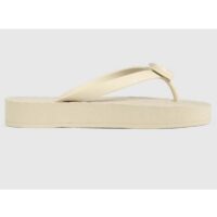 Gucci Women GG Chevron Thong Sandal WhiteRubber Resin Double G Flat