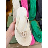 Gucci Women GG Chevron Thong Sandal WhiteRubber Resin Double G Flat (4)