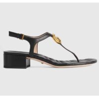 Gucci Women GG Double G Sandal Black Leather Sole Double G 5 Cm Heel (6)