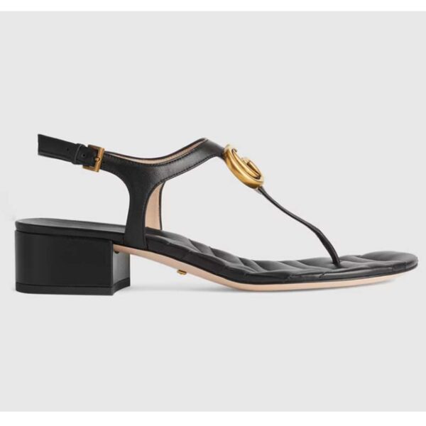 Gucci Women GG Double G Sandal Black Leather Sole Double G 5 Cm Heel (6)