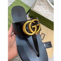 Gucci Women GG Leather Thong Sandal Double G Black Flat (4)