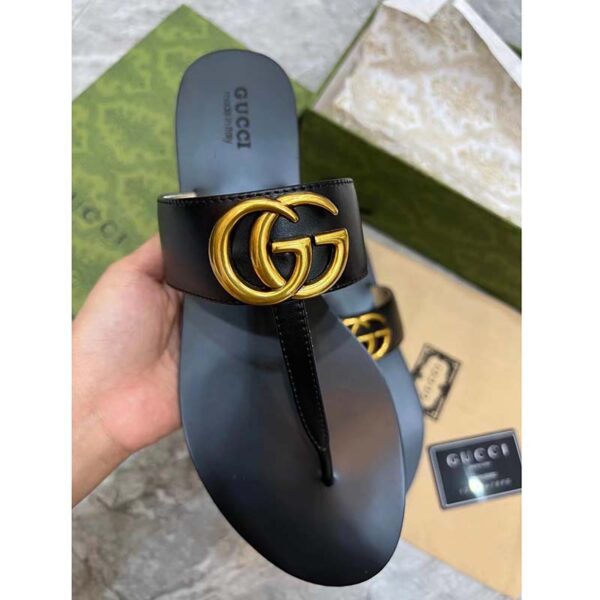 Gucci Women GG Leather Thong Sandal Double G Black Flat (3)