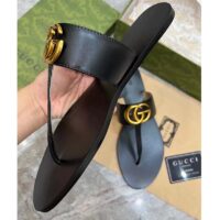 Gucci Women GG Leather Thong Sandal Double G Black Flat (4)
