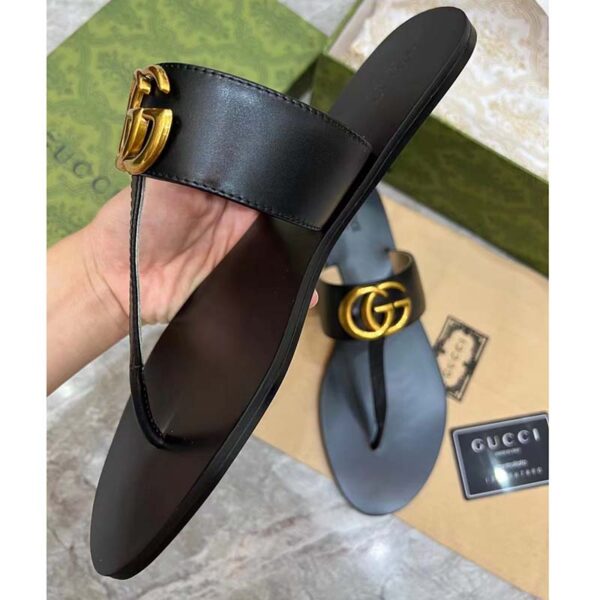 Gucci Women GG Leather Thong Sandal Double G Black Flat (5)