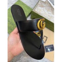 Gucci Women GG Leather Thong Sandal Double G Black Flat (4)